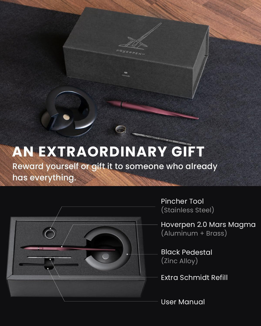 novium Hoverpen Interstellar - Unisex Ballpoint Pen, Mars Magma, 23.5 Degree Angle, Premium Design, Smooth Writing, No Spills