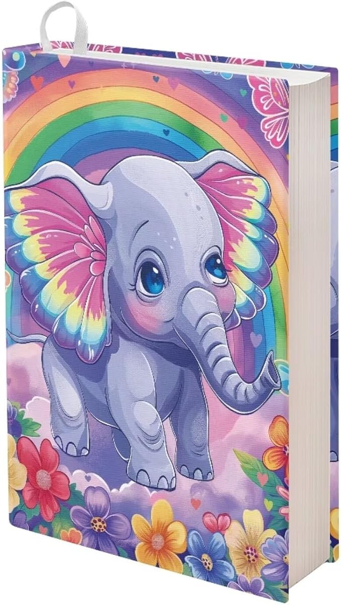 Gomyblomy Cute Book Covers for Paperbacks Elephant Rainbow Print Book Sleeve Stretchable Book Sox School Supplies Reusable Book Protector for Hardcover Textbooks Novel up to 9'' x 11''