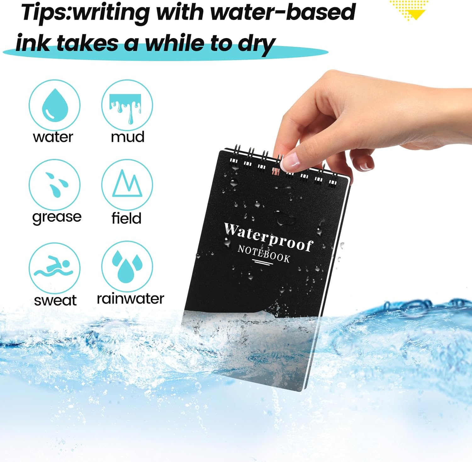 12 Pack Waterproof Pocket Notebooks, 3x5 Small Notepads, Mini Top Spiral Notebook, Lined College Ruled Paper, Tiny Memo Pads for Home, Office, Work, School, or Travel