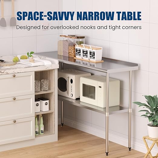 Stainless Steel Table 18 x 60 Inches Metal Prep Table with Backsplash & Adjustable Undershelf for Commercial Kitchen, Outdoor, Restaurant, Hotel & Garage