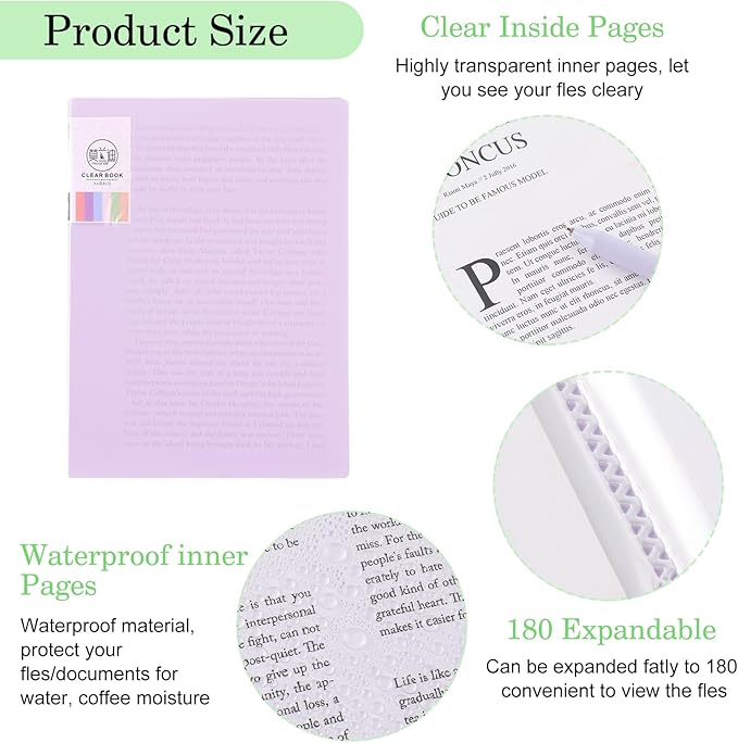 A4 Size Clear Sheet Protectors Displays Purple Art Portfolio Folder with 30 Pocket Binder with Plastic Sleeves 60 Pages Portfolio Presentation Folder for Artwork Document Certificate Letter