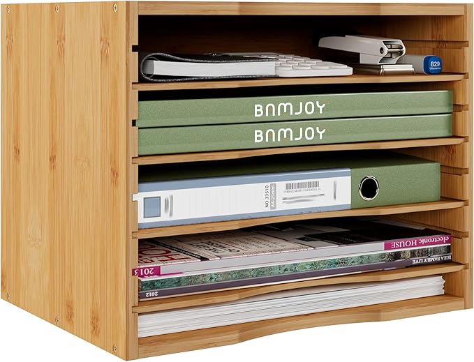 Bamjoy Bamboo 5 Tier Desktop Organizer, Paper Organizer Mail Sorter, File Holder Letter Document Storage with Adjustable Shelves for School Home Office, Natural