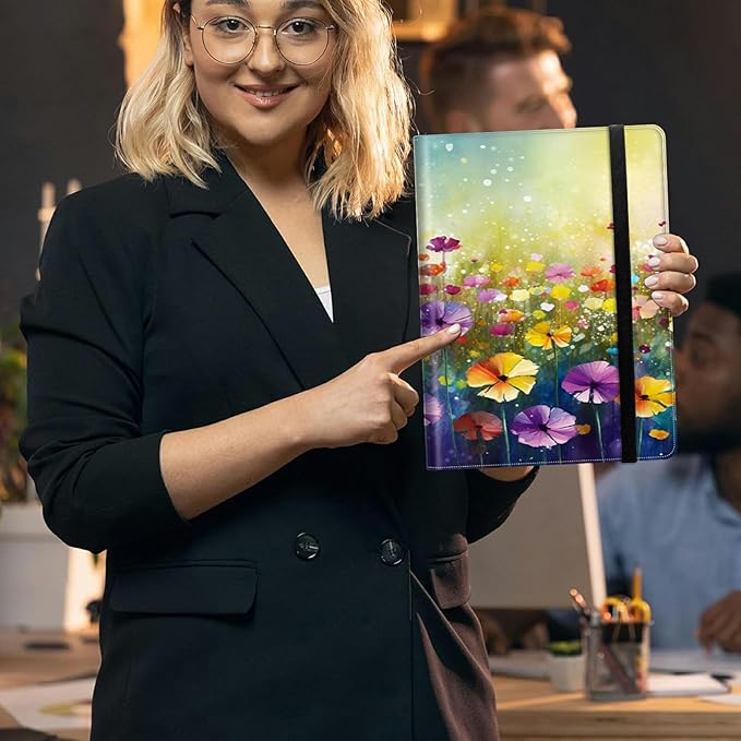 Wildflower Padfolio Folder with Clipboard,Portfolios Organizer Clipboards with Storage Clipboard Writing Pad PU Leather Conference Document Organizer with Business Card Holder