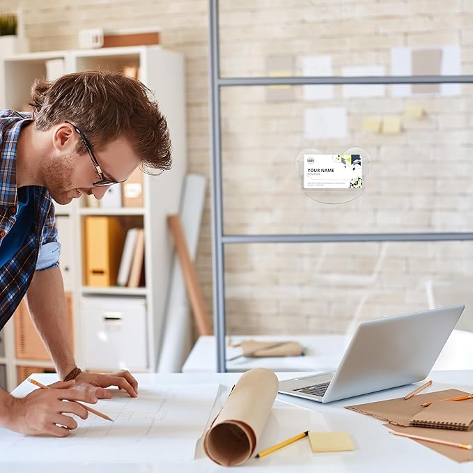 Window Mount Business Card Holder with Suction Cups Acrylic Single Pocket Organizer Clear Card Holder Acrylic Display Storage for Home Office(Classic)