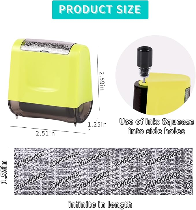 Identity Theft Protection Roller Stamp - Wide Confidential Roller Stamp with 3 Pack Refill Inks for Anti Theft Protection, Confidential Privacy Security, Address Blocker (Green)
