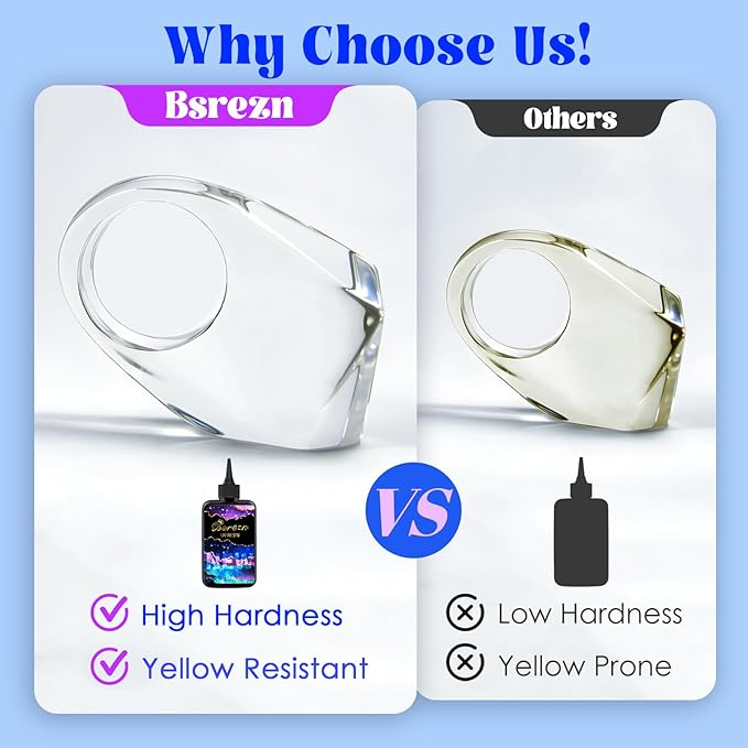 Bsrezn 300g UV Cure Resin Hard, Upgraded Crystal Clear Premixed Resin for Jewelry Making and Craft Decoration(3 x 100g)
