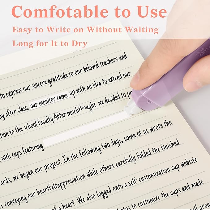 Temiary 6Pcs Mini White Out Tapes for Instant Correction, Cute Whiteout for Writing, Aesthetic Correction Tape Set Easy To Use for Students School Office Supplies (Purple)