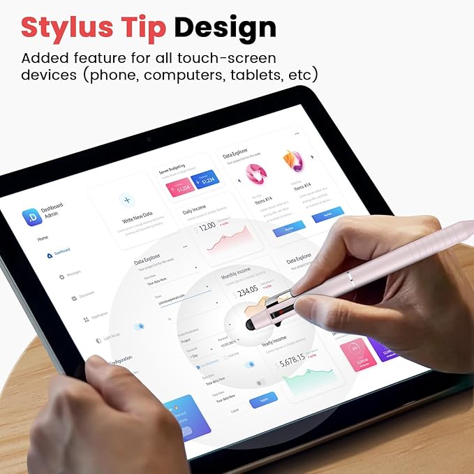 Sooez Multicolor Pen in One, Sleek Metallic 4 Color Ballpoint Pen, Medium Point (1.0mm), Retractable Ball Pen with Stylus Tip, Journaling Planner Pen for Nursing School Office Supplies, 3 Pack, Purple