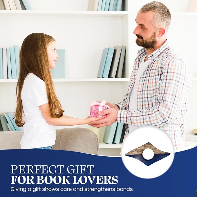 Book Page Holder - Handcrafted Mango Wood & Blue Resin Thumb Bookmark - Unique Reading Accessories & Gifts for Book Lovers, Readers & Bookworms