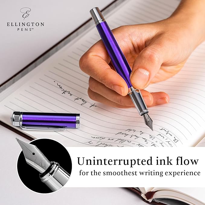 Luxury Fountain Pen Set- Fountain Pens for Writing - Smooth Fine Nib - Includes Refillable Ink Converter, 3 Ink Cartridges [Black & Blue], Gift Box - Elegant Calligraphy