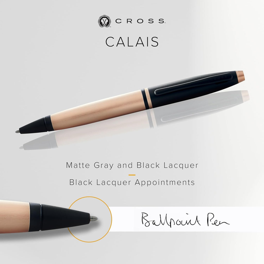 Cross Calais Refillable Ballpoint Pen Presented in a Luxury Gift Box - Medium Point, Black Ink, Brushed Rose Gold & Black