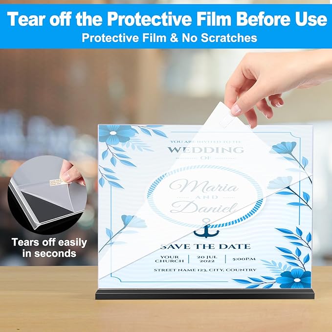 EHWINE 3 Pack Acrylic Sign Holder 8.5 x 11 Horizontal, Double-Sided Stand up Table Top Sign Holders, Clear Acrylic Picture Frame Menu Flyer Paper Holder Display Stand for Office Business Store Wedding Party(Black Base)