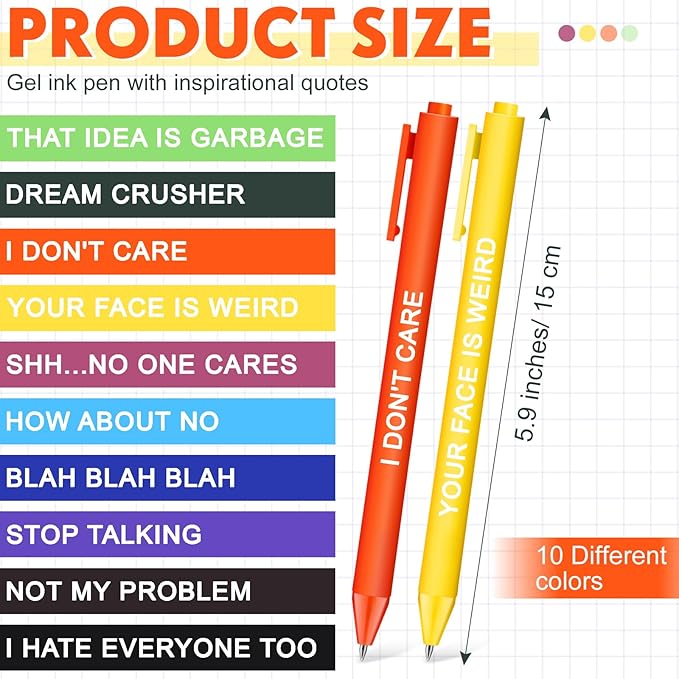 50 Pcs Gel Ink Pens Motivational Inspirational Quote Pen Retractable Rolling Ball Smooth Writing for Coworkers Supplies Office Home(Light Color,Negative)