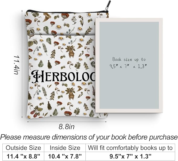 Magic Stuff Herbology Magic Book Sleeve Gardening Book Cover Book Lovers Gifts Book Club Gifts Wizard Book Protector Book Gifts for Readers Women Plant Lovers Magic Lover Graduation Birthday Gifts