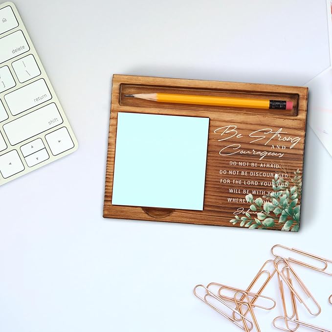 vizuzi Bible Verse Joshua 1 9 Christian Decor Sticky Note Holder Gifts for Women Men Prayer Coworkers Employees Friends Inspirational Positive Scripture Desk Self-Stick Note Pad Holders ZSS52