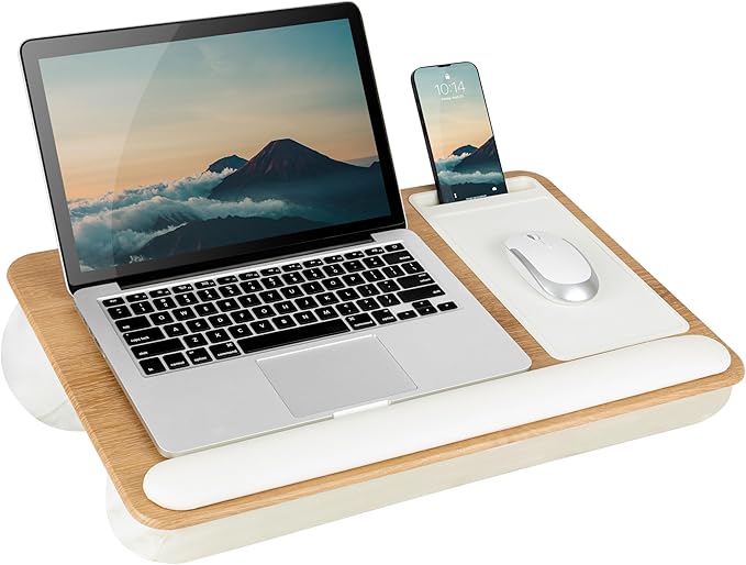 LAPGEAR Home Office Pro Lap Desk with Wrist Rest, Mouse Pad, and Phone Holder - White Oak Woodgrain - Fits up to 15.6 Inch Laptops - Style No. 91609