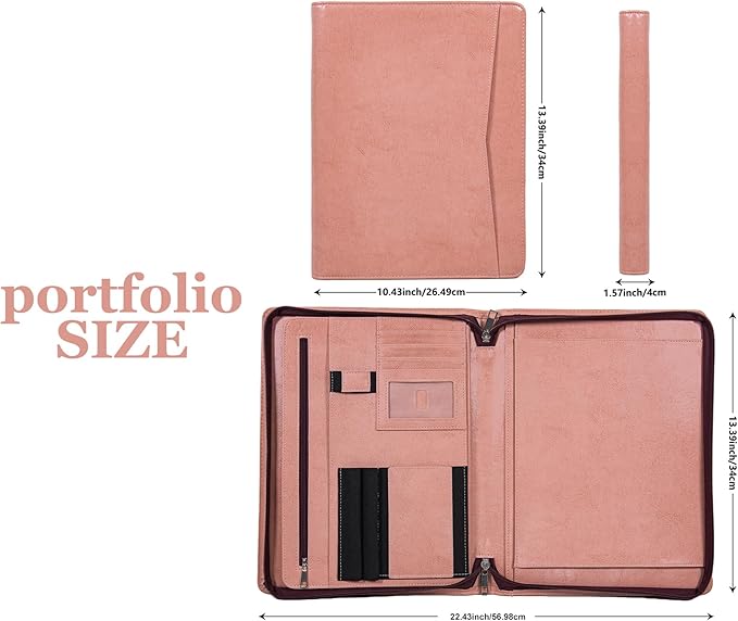 Free Name Engrave, Custom Vegan Leather Portfolio for Women, Personalized Business Padfolio with A4/US Letter Writing Pad Holder, Portfolio Folder for Girlfriend, Wife, Daughter, Customized, Pink