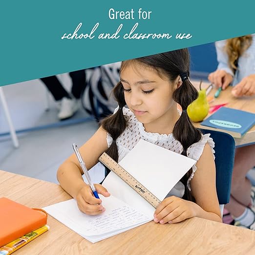 Rulers 6 Pack - Rulers 12 Inch, Wood Ruler with Metal Edge Great for School, Classroom, Home, and Office