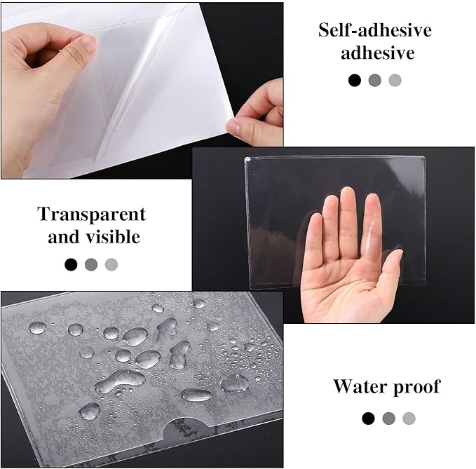 36 Pack Adhesive 5" x 7" Index Card Pockets with Top Open for Loading, Clear Plastic Labels Holders for Storage Bins Organizing Library Card Totes Shelves