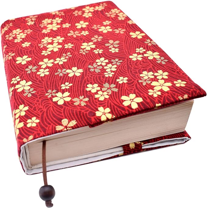 BLBMH A5 Book Cover for Paperbacks- Adjustable Fabric Book Sleeve Cover Protector Fit for 5.5x8.2 inch Hardcover Softcover Book Novels Notebook -Red Cherry Blossoms