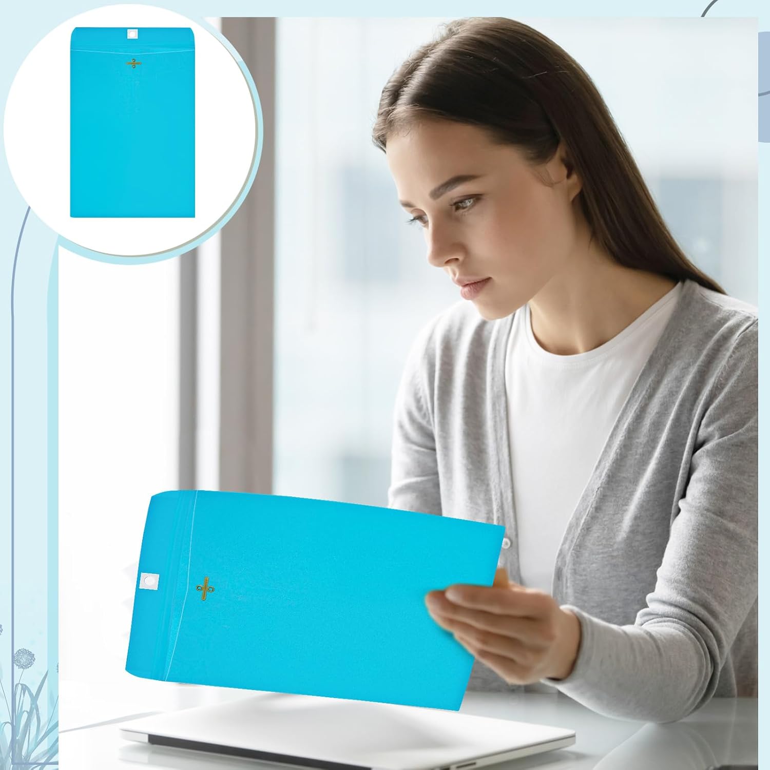 Geyee 100 Pcs Clasp Manilla Envelopes 6 x 9 Inch Gummed Colored Envelopes for Storing or Mailing for Home Office Business Supplies(Blue)