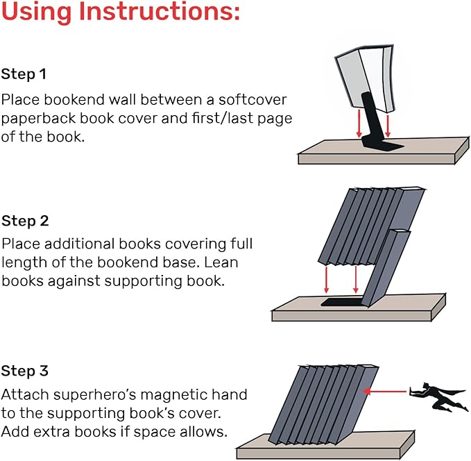 Artori Design Book Ends to Hold Books Heavy Duty - Hidden Metal Bookends for Shelves Desk or countertop - Bookend Book Holder for Home Decorative - Gift for Book Lovers and Home Décor (Book&Hero)