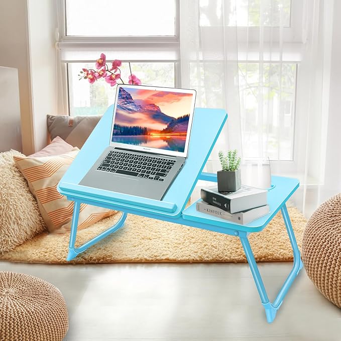 Laptop Desk for Bed Couch, Portable Lap Desk for Laptop, Foldable Bed Table Tray, Kids Lap Desks with Cup Holder, Laptop Stand for Bed, Bed Desk for Laptop and Writing (Blue)