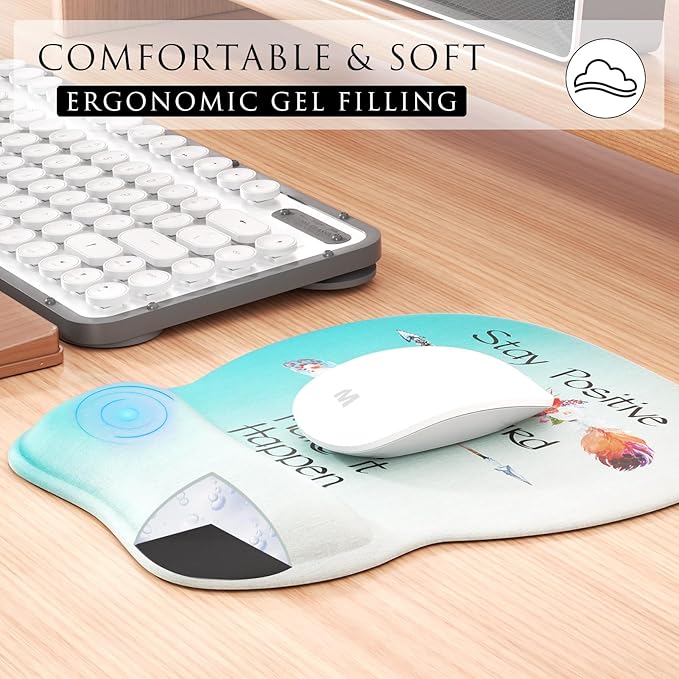 MROCO Ergonomic Mouse Pad with Gel Wrist Rest, Comfortable Mousepad with Smooth Wrist Support Surface and Non-Slip PU Base for Pain Relief, Computer, Laptop, Office & Home, 9.4 x 8.1 in, Feather Arrow