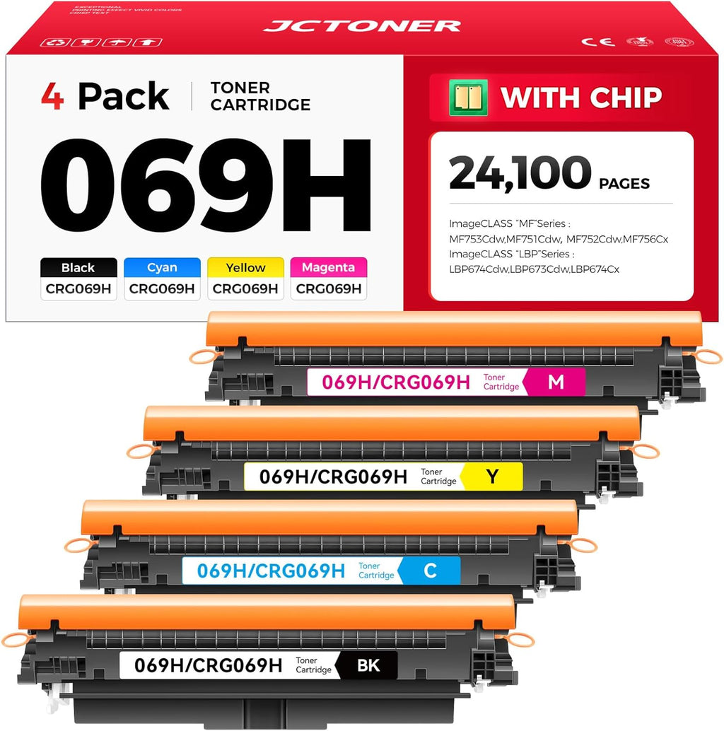 069H 069 Toner Cartridge Set 4-Pack MF753Cdw High Capacity Replacement for Canon 069H 069 Toner Compatible with Canon Color imageCLASS MF753Cdw MF751Cdw LBP674Cdw Printer Ink Black Cyan Magenta Yellow