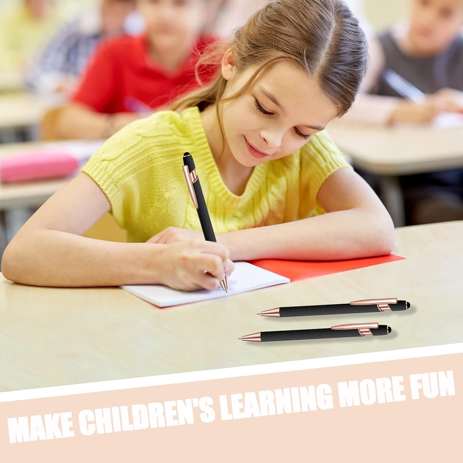 8 Pcs Blue Ink Ballpoint Pen with Stylus Tip 2 in 1 Stylus Ballpoint Pen Metal Pens Stylus Pen for Touch Screens School Office Coworkers (Black Rose Gold)