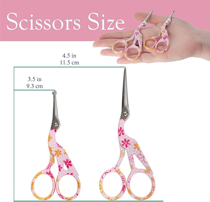 Stork Bird Rounded Safety Tip Embroidery Craft Stainless Steel Crane Scissors - Pink - 20 Pairs