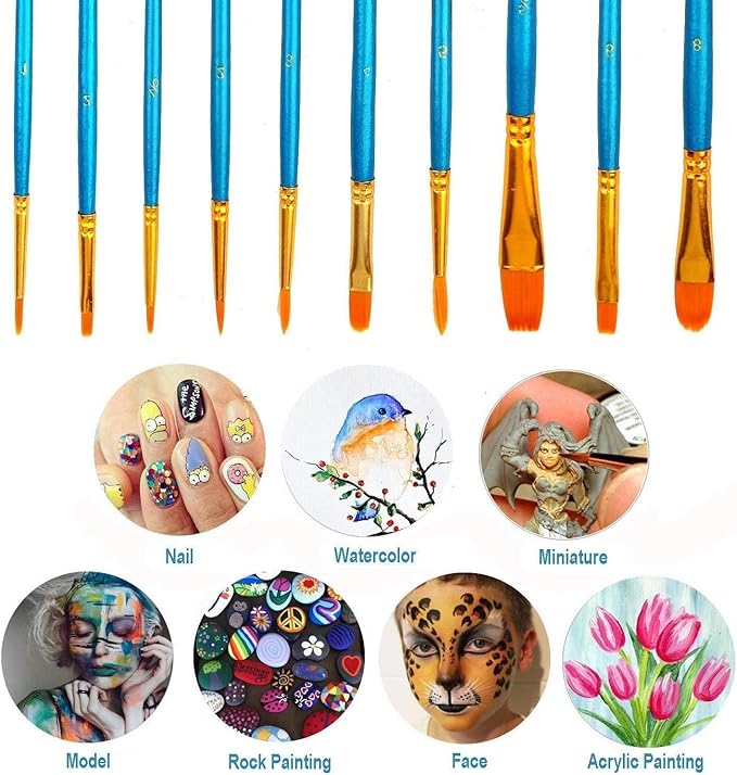 Soucolor Acrylic Paint Brushes Set, 40Pcs Round Pointed Tip Artist Paintbrushes for Acrylic Painting Oil Watercolor Canvas Boards Rock Body Face Nail Art, Halloween Pumpkin Ceramic Crafts Supplies