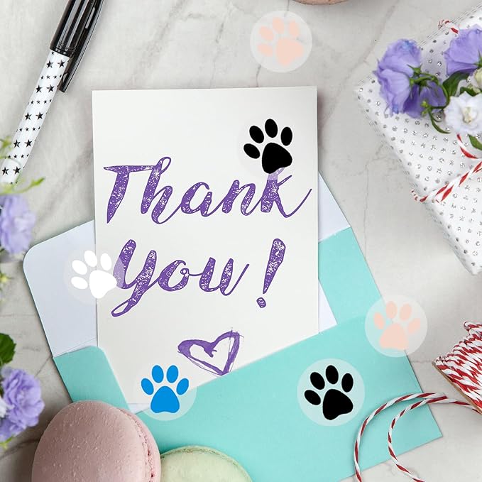 Paw Print Stickers, 1.5" Clear Round Bear Paw Stickers (500 PCS, Blue)