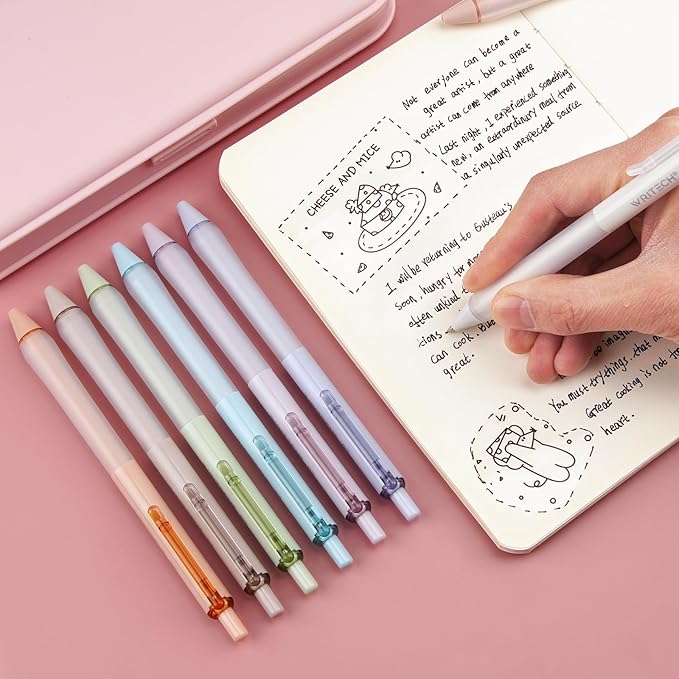 WRITECH Gel Ink Retractable Pens: Black Ink 0.7mm medium Fine Point Pen Set, Extra Smooth Tip No Bleed Smear Smudge Refillable Clickable Pens Bulk for Writing Journaling Multicolor 8ct