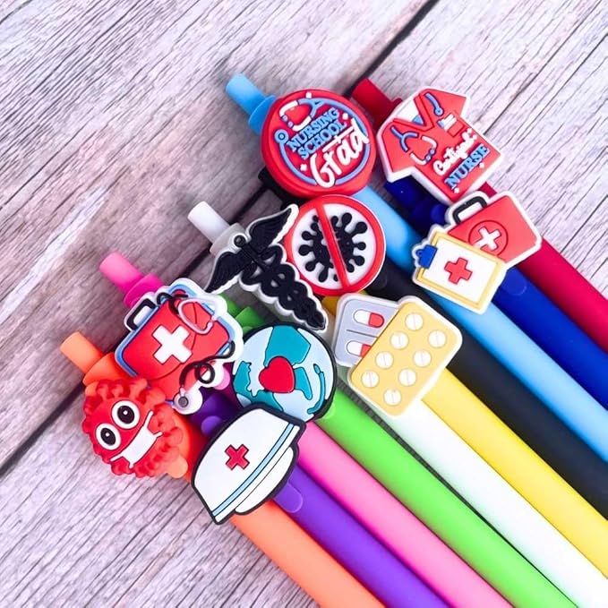 YJ PREMIUMS 10-Pack of Cute Nursing Pens with Heart, Syringe Designs in Black Ink - Versatile Writing Instruments for Nurses, Medical Assistants, Students (Nurse)