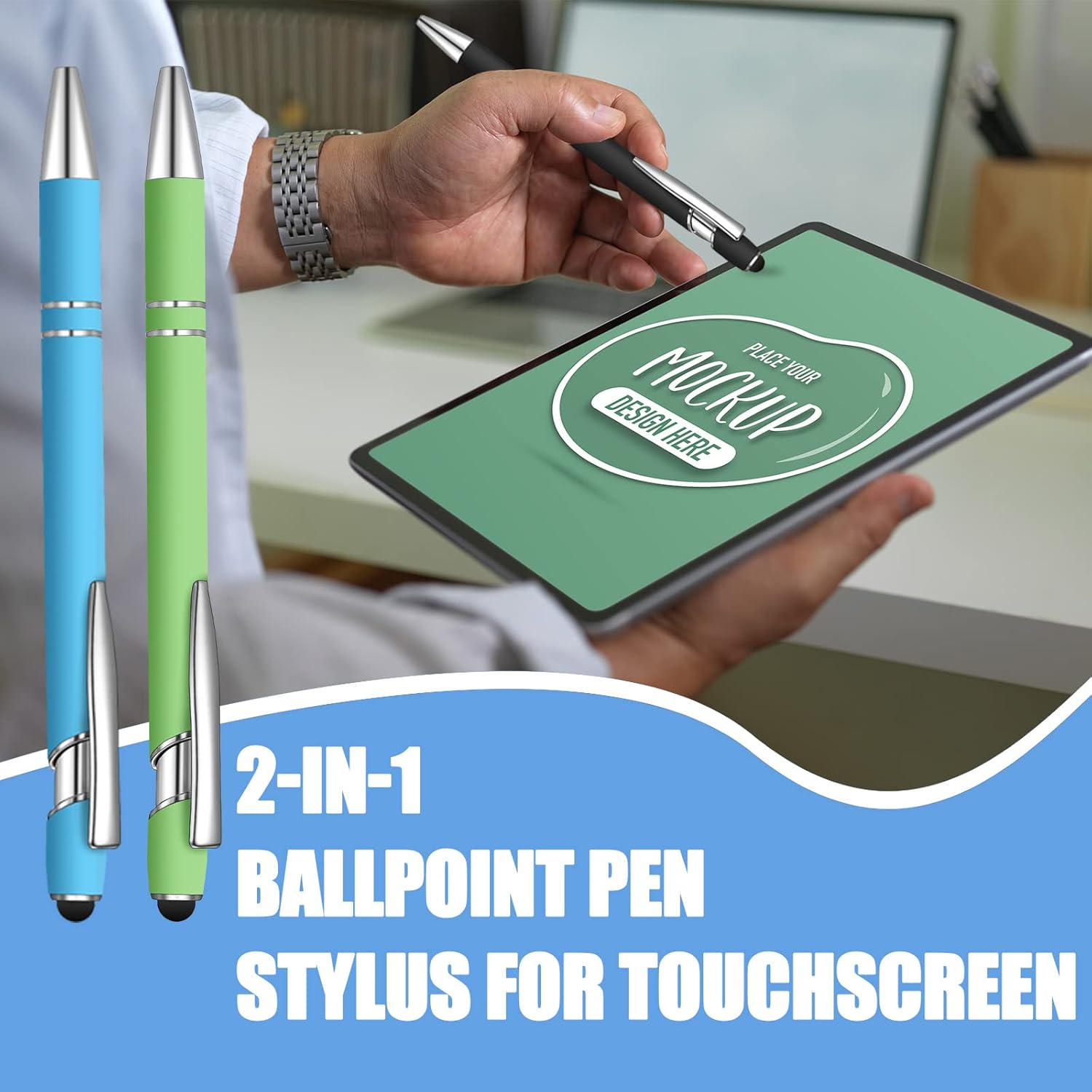 8 Pcs Blue Ink Ballpoint Pen with Stylus Tip 2 in 1 Stylus Ballpoint Pen Metal Pens Stylus Pen for Touch Screens School Office Coworkers (Multicolor)