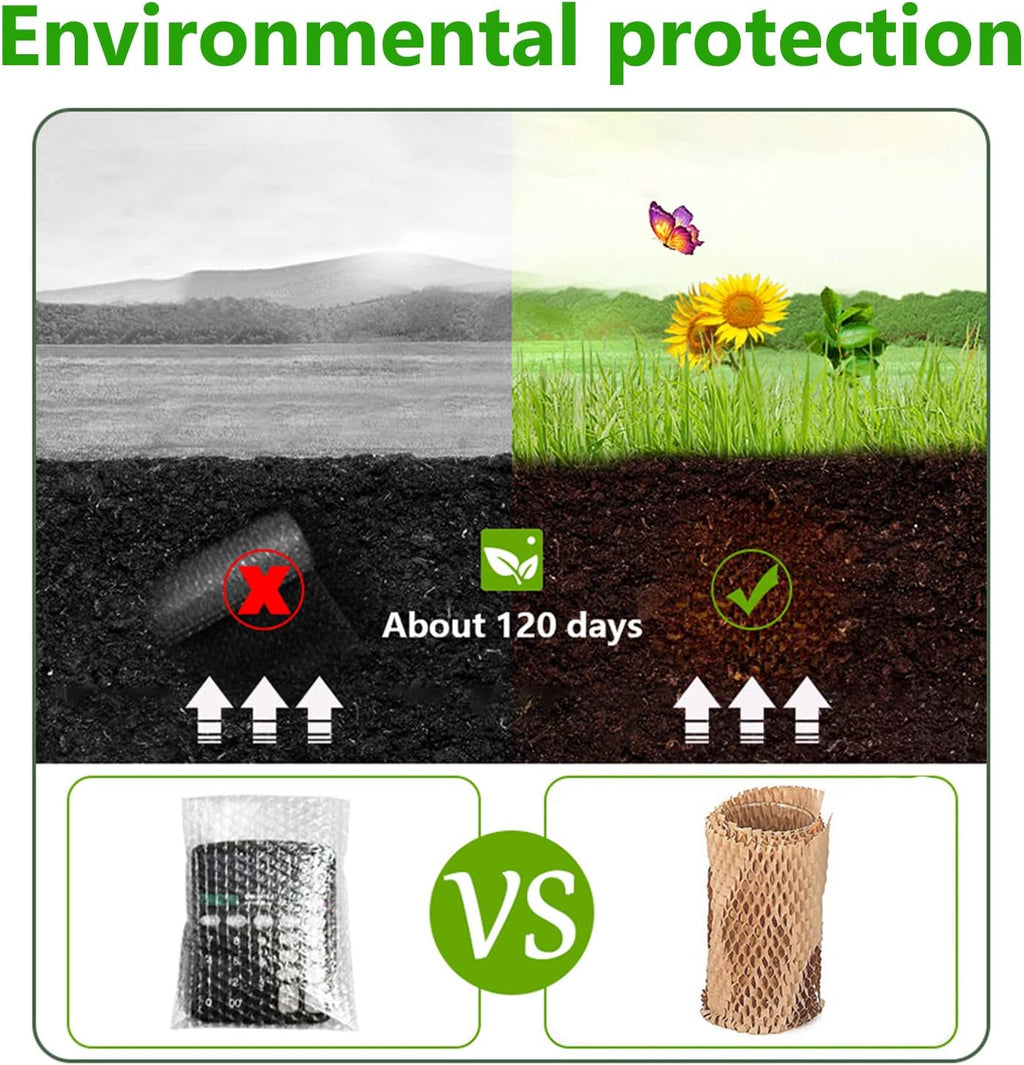 Honeycomb Packing Paper Wrap 15" x200' Sustainable Alternative to Bubble Cushioning Wrap for Moving/shipping/packing Roll with 20 Fragile Sticker Biodegradable & Fully Recylable