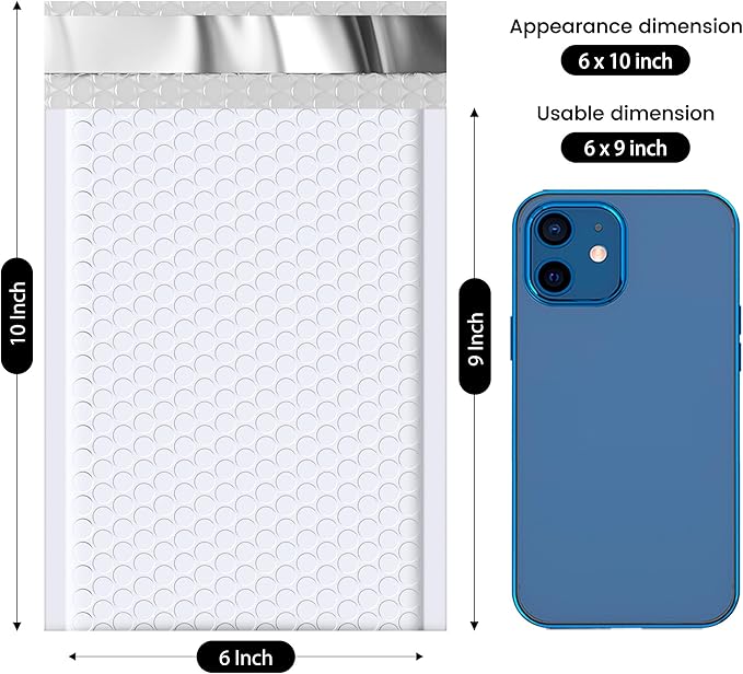 Fuxury Bubble Mailer, 6x10 Inch Bubble Mailers 50 Pack, Self-Seal Adhesive Padded Envelopes, Water Resistant Mailers, Shipping Envelopes for Packaging, Small Business, Mailing,Bulk White#0