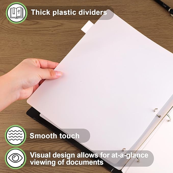 3 Ring Binder Dividers with 8 Tabs, 12 Set 8 Dividers Binder, 1/5 Cut Tabs, Letter Size Binder Dividers White, Sheet Protectors 8.5" x 11", 3 Hole Punch Dividers 8 Tab Sets, Total 96 Dividers