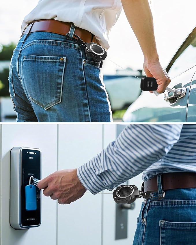 LIUGX Retractable Keychain, Heavy Duty Carabiner Key Chains, 10,000+ Rebound, Impact Resistance Tactical ID Badge Reel with 31.5” Wire Rope and Key Ring, Up to 8oz, Aluminum Ring, Carbon Fiber-Texture