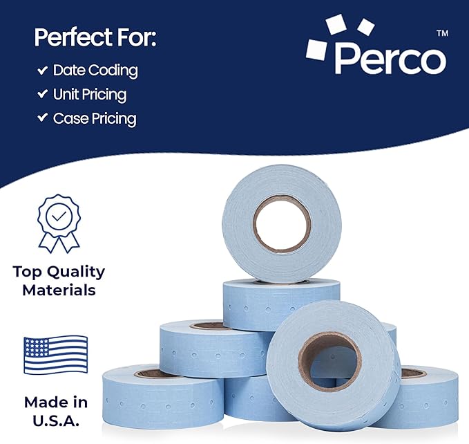 Perco 1 Line Blue Labels - 32 Rolls, 4 Sleeves, 32,000 Blank Price and Date Gun Labels for Perco 1 Line Price and Date Guns - Made in USA