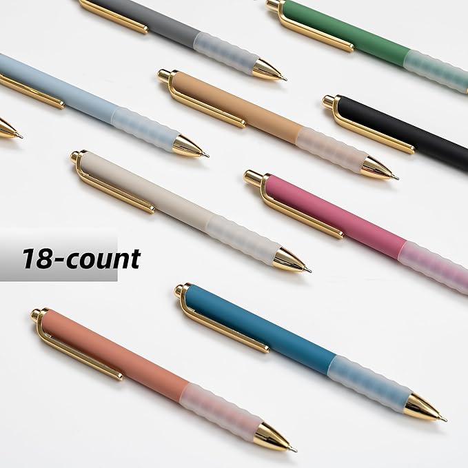 Linbsunne Ballpoint Pens Black Medium Point 1mm Pen with Super Soft Grip Ball Point Pen for Men Women Retractable Pens (18-Count)