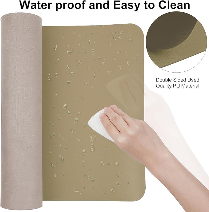 ‎Boutilon Leather Desk Pad 35"x 17" Non-Slip Mouse Pad,Office Desk Mat,Waterprooft PU Leather Desk Blotter,Desk Pad Protector,Desk Writing Pad for Home Office Decor (L-Beige,35"x 17")