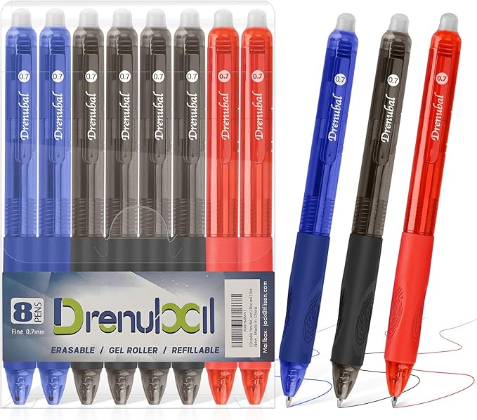 8-Pack Erasable Pen Set,Erasable pens, Erasable Gel Pen, 12-Pack, fine 0.7mm Erasable Pen for a smooth writing experience - perfect for school, office and as a gift for kids or friends.