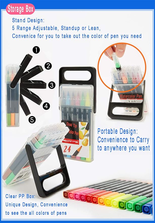WQIYA Dual Tip Markers for Kids, Washable Art Markers Set with Stand, Portable Box, Gift for Kids (36 Colours)