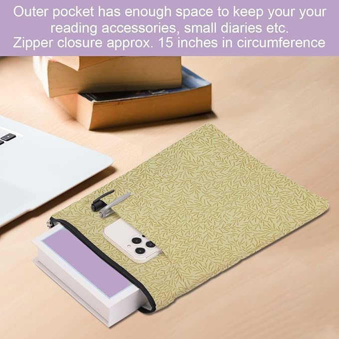 Retro Willow leaves Book Sleeve Book Cover Classic Book Protector with Zipper Christmas Birthday Book Club Gifts Book Accessories for Women Sister Niece Librarian Girls Bookish Book Lovers Gifts