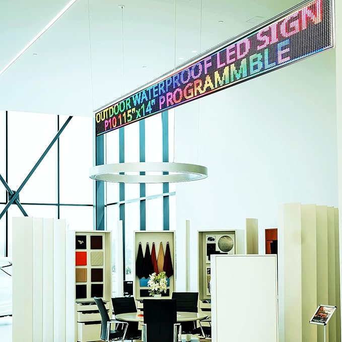 P10 Outdoor Programmable Scrolling Led Digital Sign , Electronic Sign Display Marquee Screen Custom Word Advertising Message Board for Business Store Restaurants Window, Wifi Control Full Color115"X14"