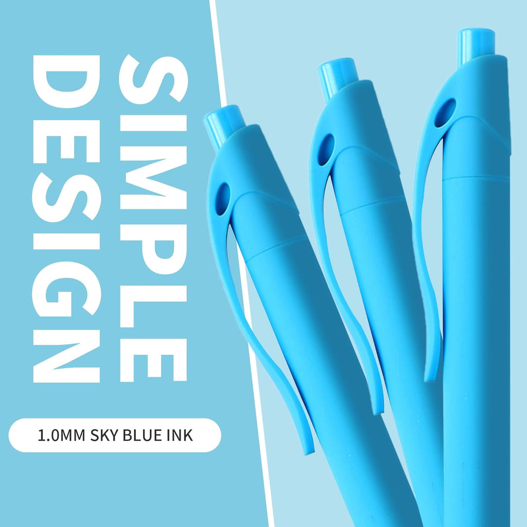 deegtran Pens Bulk, 50 Pack No Bleed Sky Blue Click Pen, Wholesale Retractable Ballpoint Pens, Pens Medium Point, Smooth Ink Pen, 1.0MM Sky Blue Ink