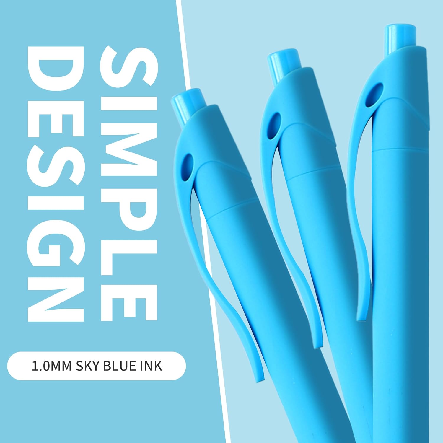 deegtran Pens Bulk, 50 Pack No Bleed Sky Blue Click Pen, Wholesale Retractable Ballpoint Pens, Pens Medium Point, Smooth Ink Pen, 1.0MM Sky Blue Ink