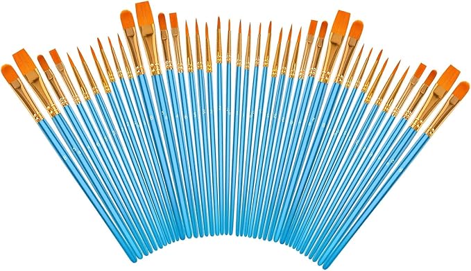 Soucolor Acrylic Paint Brushes Set, 40Pcs Round Pointed Tip Artist Paintbrushes for Acrylic Painting Oil Watercolor Canvas Boards Rock Body Face Nail Art, Halloween Pumpkin Ceramic Crafts Supplies
